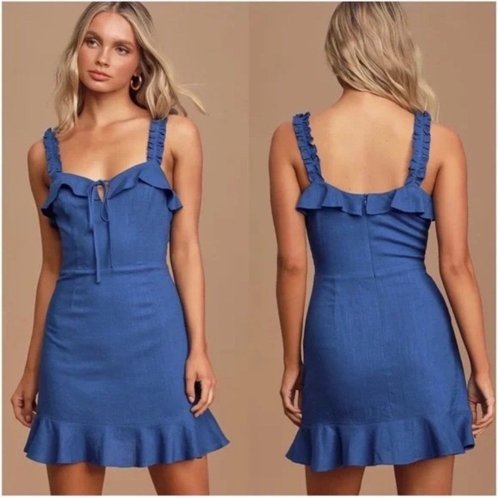 Lulu's Chic Blue Ruffle Mini Dress